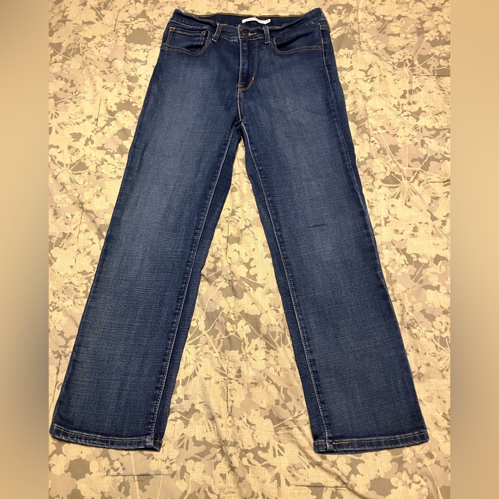 Levi's 724 High Rise Straight Leg Jeans Crop Ankle Dark Wash Indigo 28
